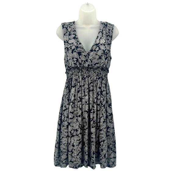 Roxy Floral V-Neck Dress Womens Large Black Pockets Cutout - Picture 1 of 8